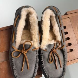 UGG Gray Moccasin Slippers with Brown Laces